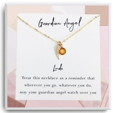 Guardian Angel Necklace with Birthstone