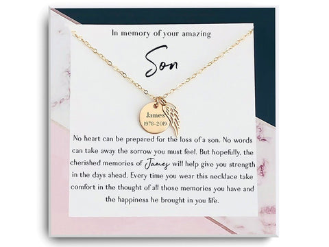 Memorial Necklace Custom Engraved Pendant and Wing Pendant