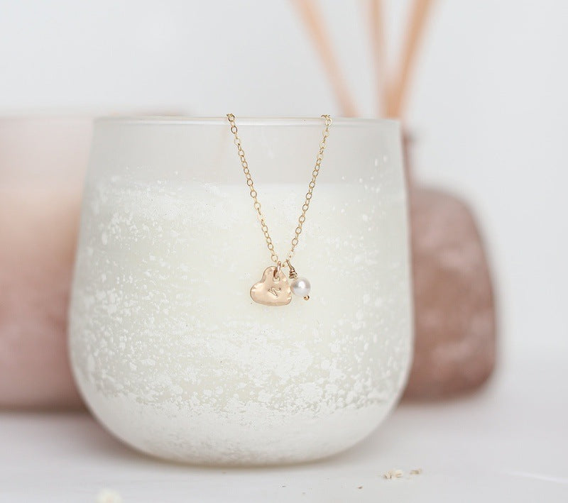 Pearl Necklace with Initial Heart Pendant