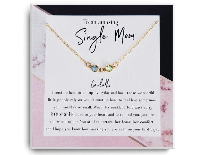 Linked Birthstones Necklace-Single Mom Gift 