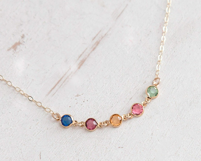 Linked Birthstones Necklace-Single Mom Gift 