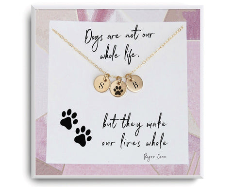 Disc Charms with Engraved Initials and Paw Print 