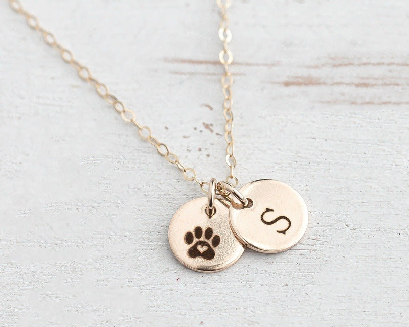 Gold Disc Charms with Engraved Initials and Paw Print