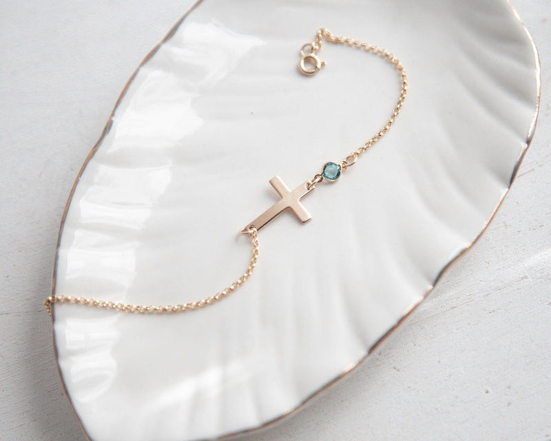 Cross and Birthstone Bracelet For Godmother