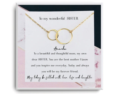 Interlocked Circles Necklace for a Sister-Personalized Card