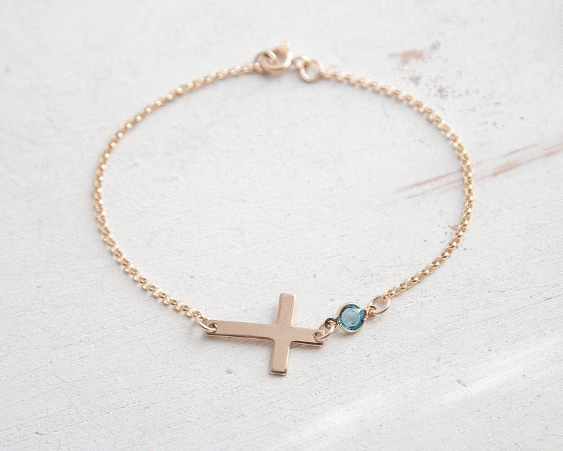 Cross and Birthstone Bracelet For Godmother