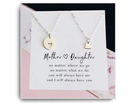 Mother Daughter Necklace set - Heart Necklaces - gift for daughters, gift for mother - Mom Birthday Gift - Christmas Gifts from daughter